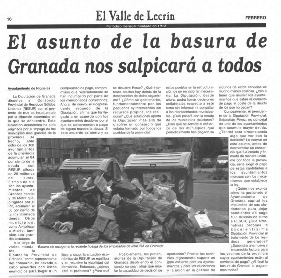 En este momento estás viendo Artículo del Ayuntamiento en el periódico: El Valle de Lecrín