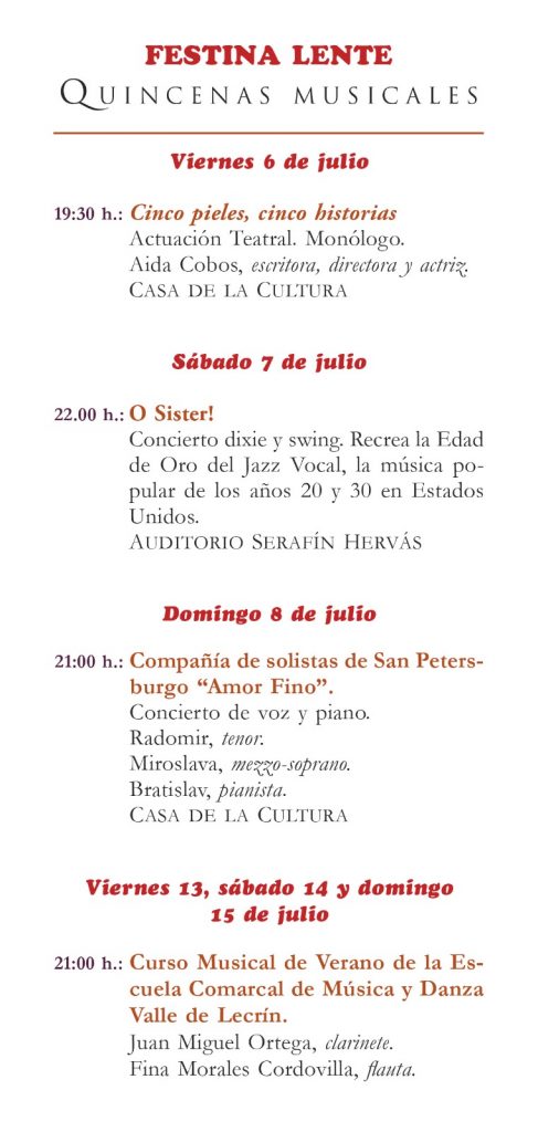 Próximas actividades en Nigüelas: Festina Lente - Quincenas Musicales