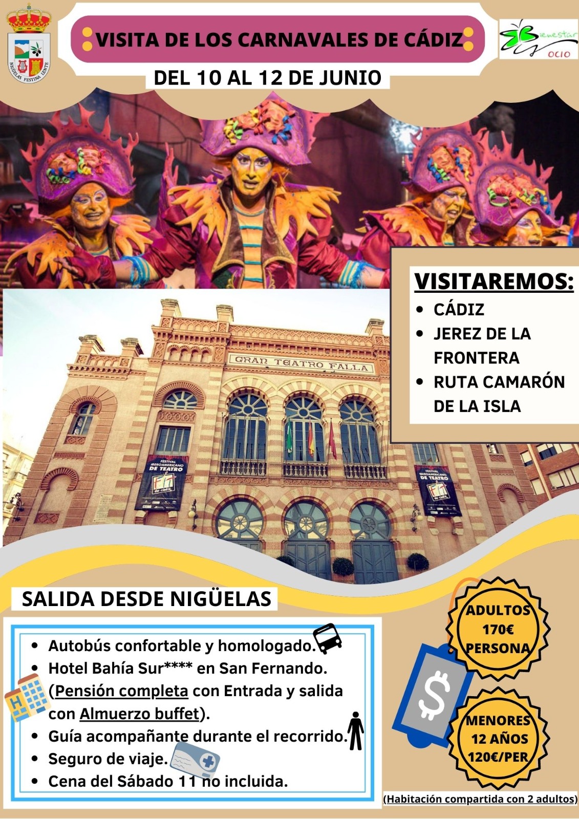 Lee más sobre el artículo Visita al carnaval de Cadiz: 10 al 12 de Junio