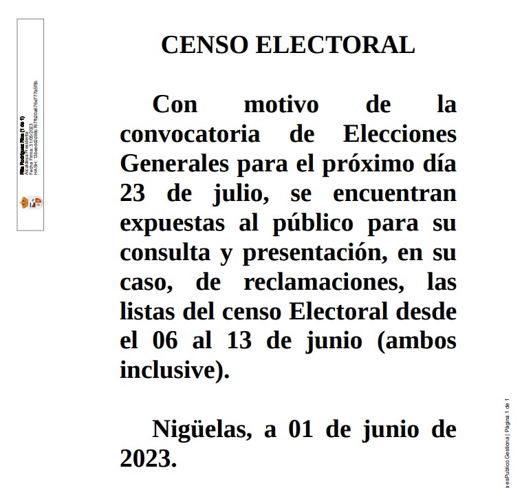 Lee más sobre el artículo Censo Elecciones Generales Julio 2023