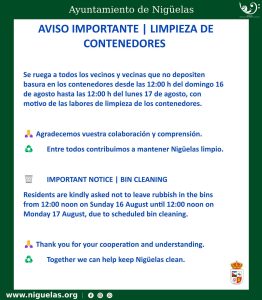 Lee más sobre el artículo AVISO IMPORTANTE | LIMPIEZA DE CONTENEDORES