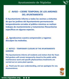 Lee más sobre el artículo Cierre temporal de los Jardines del Ayuntamiento