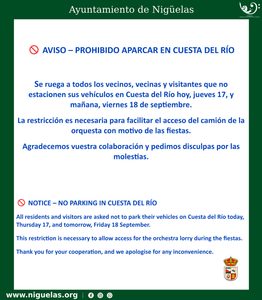 Lee más sobre el artículo Prohibido aparcar en la Cuesta del Río.
