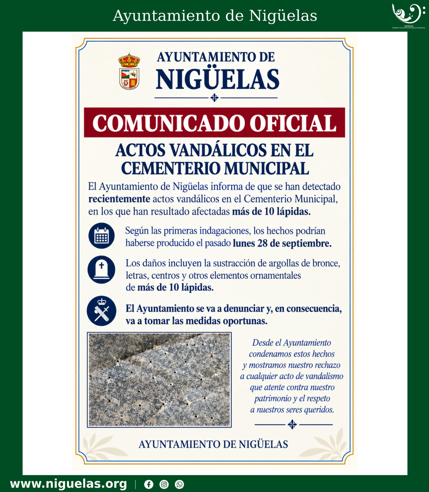 Lee más sobre el artículo Actos Vandálicos en el Cementerio Municipal